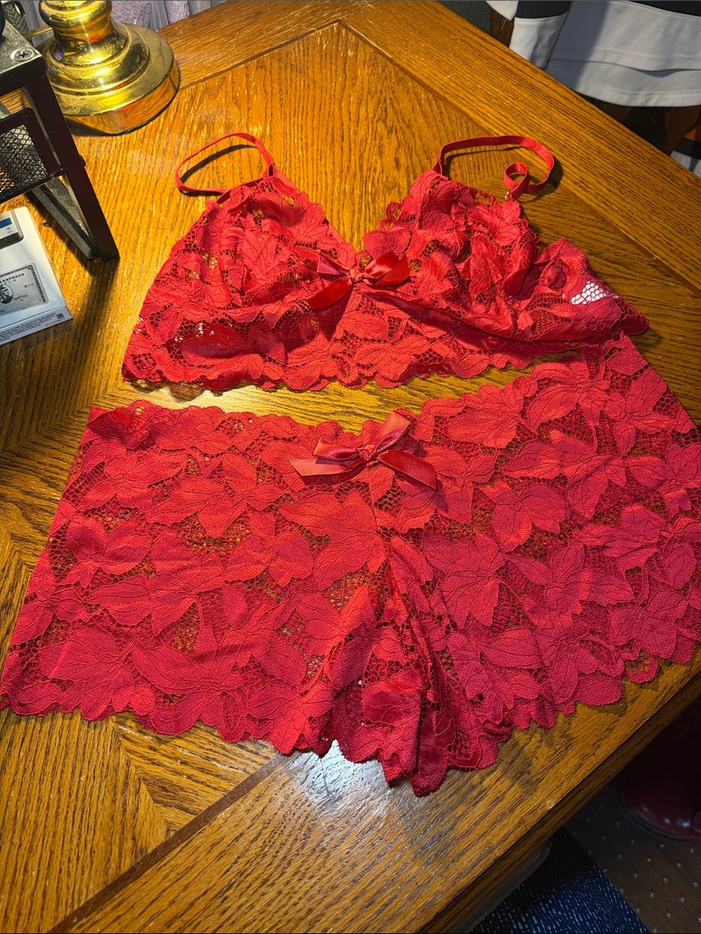 Lace Bralette and Shortie Set in Red